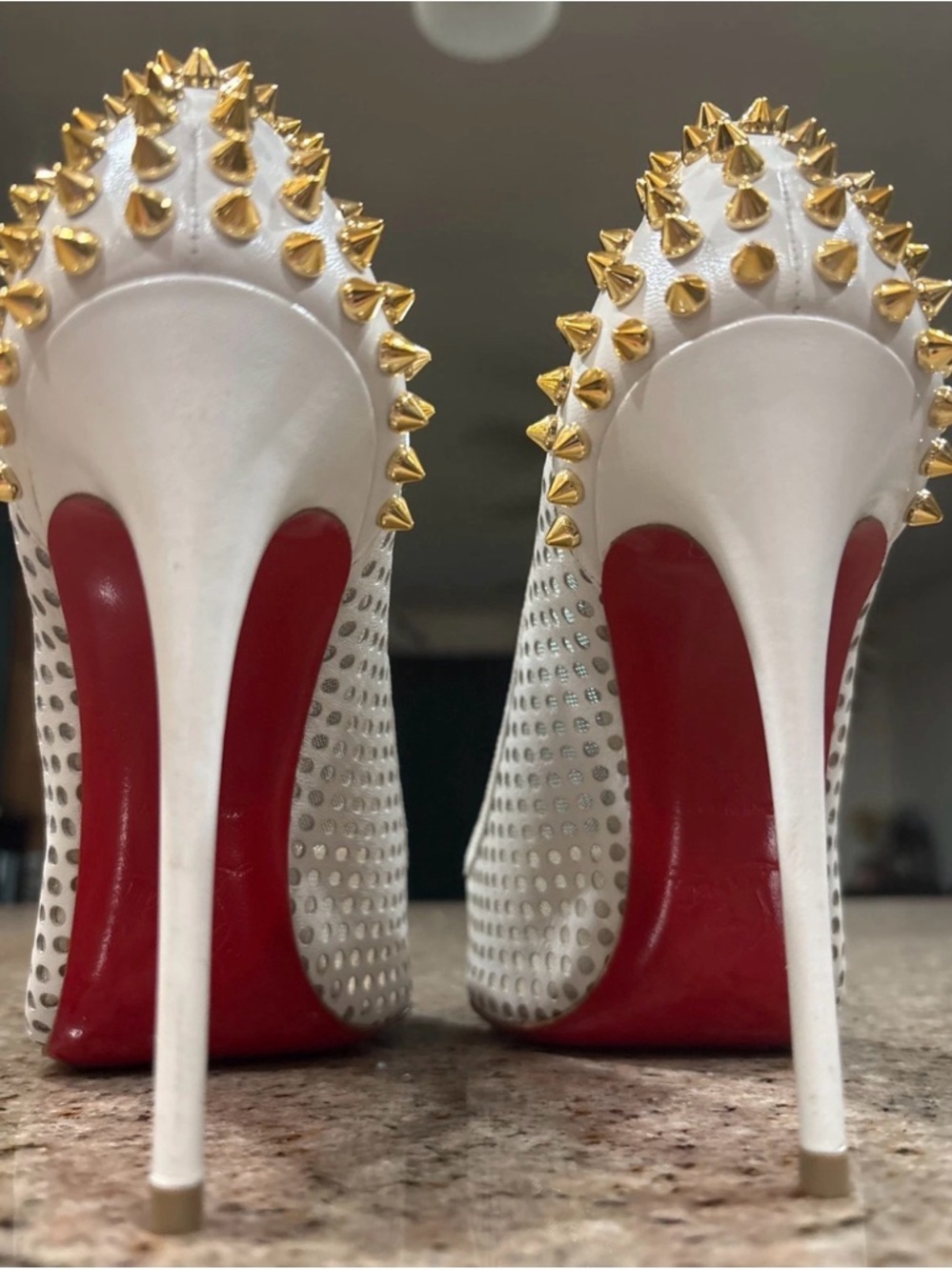Christian Louboutin White Perforated Spike Heel Pumps - Picture 9 of 9